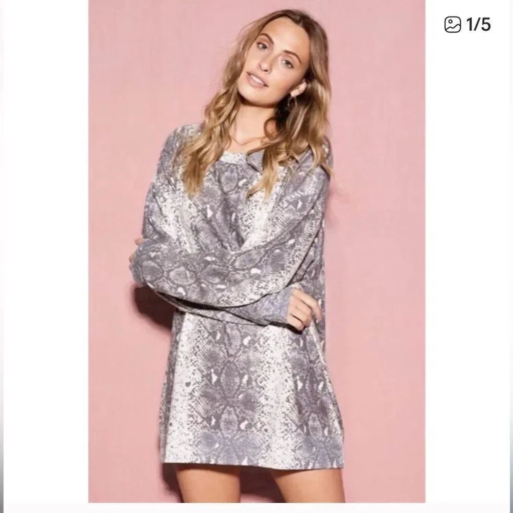 Wildfox Force Of Nature Stripe Python Tunic Top Small Oversized Gray Ivory